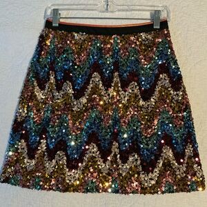 Anthropologie, Maeve Sequin Skirt, Perfect Condition, Multi-color, Sz 2, Chevron